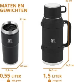 MacGyver RVS Thermoskan 1.5 Ltr – RVS Thermosbeker 0,55 Ltr - Langdurig Warm/koud - Zwart -Keukenbenodigdheden Winkel 1079x1200 1