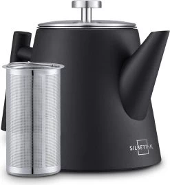 Silberthal - Theepot Met Filter - 1 L - RVS Dubbelwandig - Zwart - Cadeau