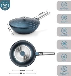 Westinghouse Performance Series - Wokpan Inductie - 28cm Luxe Wok Met Deksel - Blauw - Geschikt Voor Alle Warmtebronnen -Keukenbenodigdheden Winkel 1120x1200