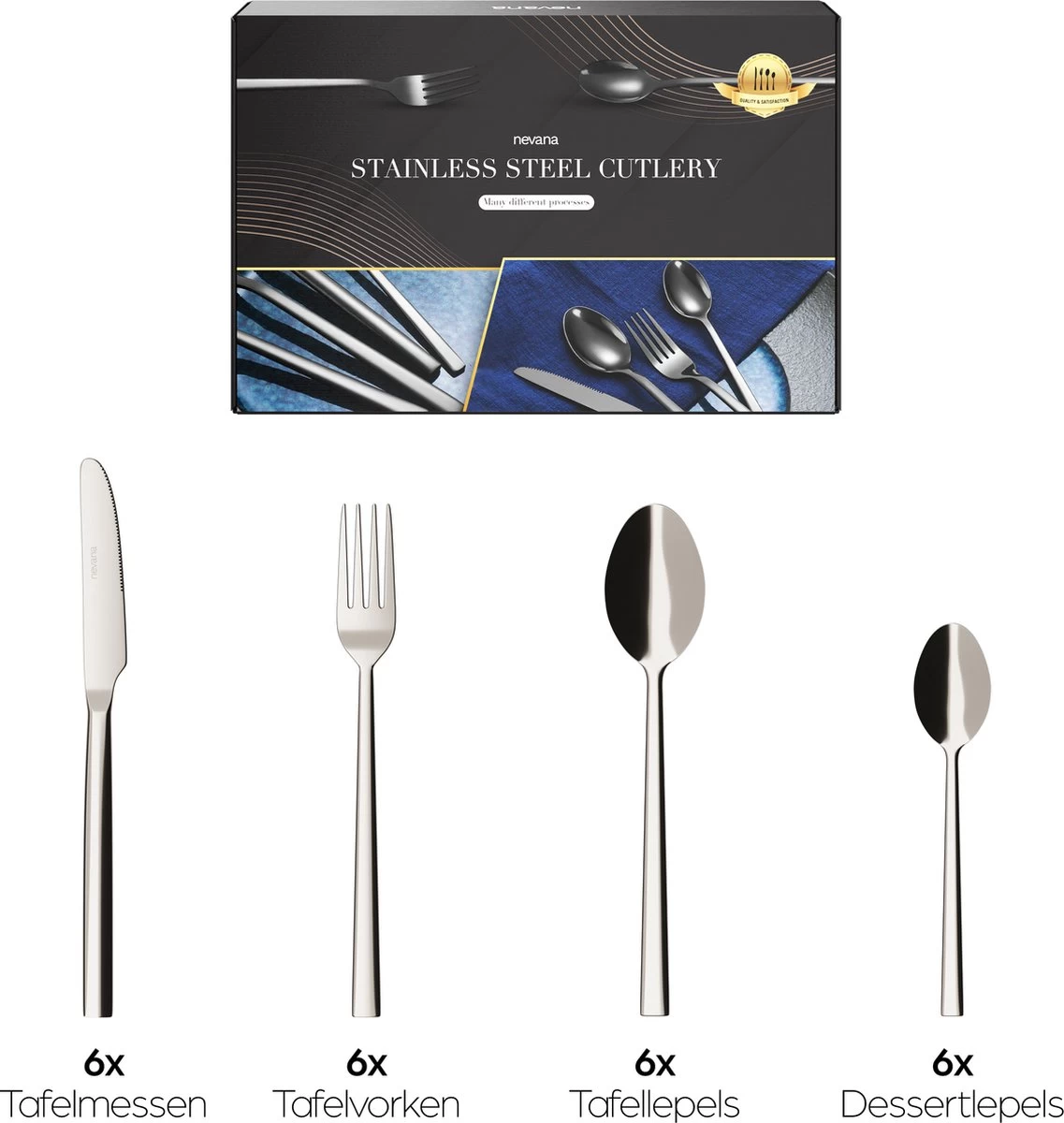 Nevana Bestekset - 24 Delig - 18/10 Edelstaal - Bestek - Lepels, Messen, Vorken 5 Nevana Bestekset - 24 Delig - 18/10 Edelstaal - Bestek - Lepels, Messen, Vorken - Afbeelding 5
