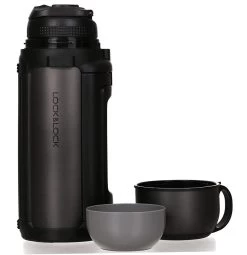Lock&Lock Thermoskan - Isoleerkan - Thee En Koffie - Lekvrij - 1,5 Liter - RVS - Inklapbaar Handvat - Zwart -Keukenbenodigdheden Winkel 1161x1200
