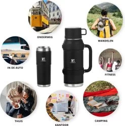 MacGyver RVS Thermoskan 1.5 Ltr – RVS Thermosbeker 0,55 Ltr - Langdurig Warm/koud - Zwart -Keukenbenodigdheden Winkel 1189x1200 1