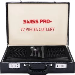 Swiss Pro+ Bestekset In Koffer-72 Delig-12 Persoons-Zwitsers Kwaliteit-Complete Set-100% Roestvrijstaal- Zwart -Keukenbenodigdheden Winkel 1198x1200 12