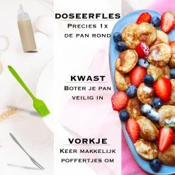 IRONO Poffertjespan Set - Incl. Doseerfles, Kwast En Vork - Poffertjespan Inductie En Electrisch - Poffertjesmaker 19 Poffertjes - Poffertjes Maken - Spuitfles - Cadeau Voor Mannen En Vrouwen -Keukenbenodigdheden Winkel 1199x1200