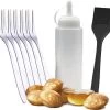 Ocina Poffertjespan Accessoires Set - Doseerfles - Poffertjes Spuitfles - 6x Poffertjes Vork - Kwast - Siliconen Kwast - Bakkwast - Gratis Poffertjes E-Book