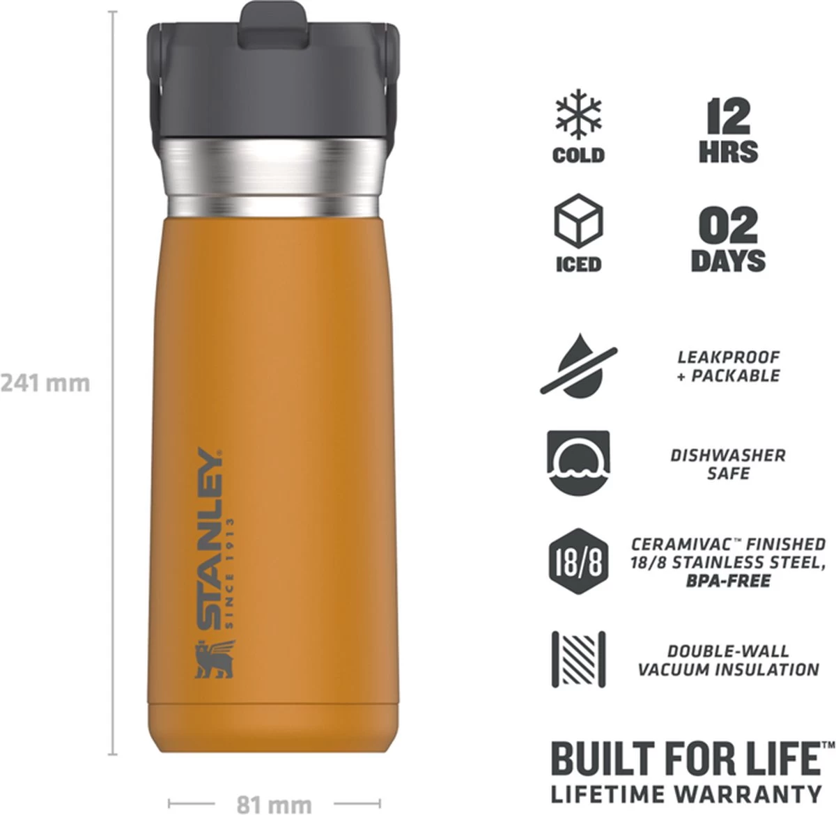 Stanley The IceFlow™ Flip Straw Water Bottle 0,65L - Thermosfles - Saffron 15 Stanley The IceFlow™ Flip Straw Water Bottle 0,65L - Thermosfles - Saffron - Afbeelding 15