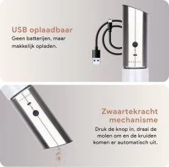 DODANA Premium Peper - & Zoutmolen Elektrisch - 1 Stuk - Pepermolen - Zoutmolen - Oplaadbaar - USB - Elektrische Pepermolen - RVS - Zwaartekracht Functie - LED Lamp - Nl Handleiding - Incl Borsteltje -Keukenbenodigdheden Winkel 1200x1192 1