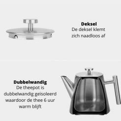 Castagnola Theepot Met Filter – Theekan – Theepot Dubbelwandig – Theepot Roestvrijstaal – Hoogwaardig RVS – 1 Liter – 5 Kopjes Thee – Zilver -Keukenbenodigdheden Winkel 1200x1195 8