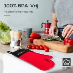 KitchenLove Ovenwanten - 2 Stuks Ovenhandschoenen - Hittebestendig Tot 250 °C - Siliconen - Rood -Keukenbenodigdheden Winkel 1200x1200 1054