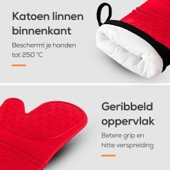 KitchenLove Ovenwanten - 2 Stuks Ovenhandschoenen - Hittebestendig Tot 250 °C - Siliconen - Rood -Keukenbenodigdheden Winkel 1200x1200 1057