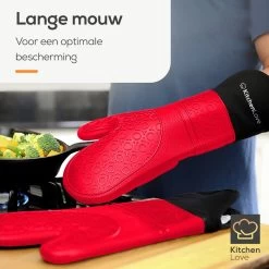 KitchenLove Ovenwanten - 2 Stuks Ovenhandschoenen - Hittebestendig Tot 250 °C - Siliconen - Rood -Keukenbenodigdheden Winkel 1200x1200 1060