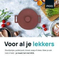 MOA Gietijzeren Braadpan - Inhoud 4,75 Liter - 26CM - Rond - Alle Warmtebronnen - Ook Voor Inductie - Gewicht 5,8 Kg - Bordeaux Rood - MC26BR -Keukenbenodigdheden Winkel 1200x1200 140