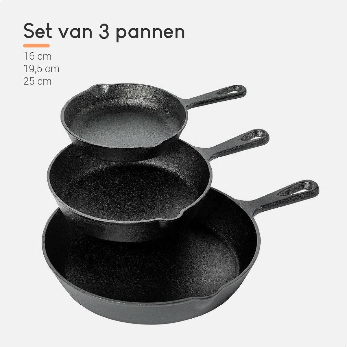 Ocina Gietijzeren Pan – Set Van 3 Stuks – ø25cm, ø19.5cm En ø16cm - Skillet - Koekenpan – Hapjespan – Koekenpan Inductie – Koekenpannenset - Gietijzeren Pan Bbq - Gietijzer - Incl. Receptenboek 2 Ocina Gietijzeren Pan – Set Van 3 Stuks – ø25cm, ø19.5cm En ø16cm - Skillet - Koekenpan – Hapjespan – Koekenpan Inductie – Koekenpannenset - Gietijzeren Pan Bbq - Gietijzer - Incl. Receptenboek - Afbeelding 2