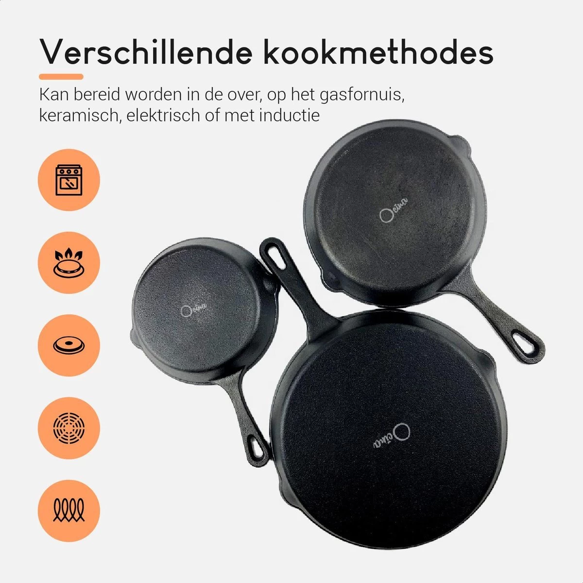 Ocina Gietijzeren Pan – Set Van 3 Stuks – ø25cm, ø19.5cm En ø16cm - Skillet - Koekenpan – Hapjespan – Koekenpan Inductie – Koekenpannenset - Gietijzeren Pan Bbq - Gietijzer - Incl. Receptenboek 3 Ocina Gietijzeren Pan – Set Van 3 Stuks – ø25cm, ø19.5cm En ø16cm - Skillet - Koekenpan – Hapjespan – Koekenpan Inductie – Koekenpannenset - Gietijzeren Pan Bbq - Gietijzer - Incl. Receptenboek - Afbeelding 3