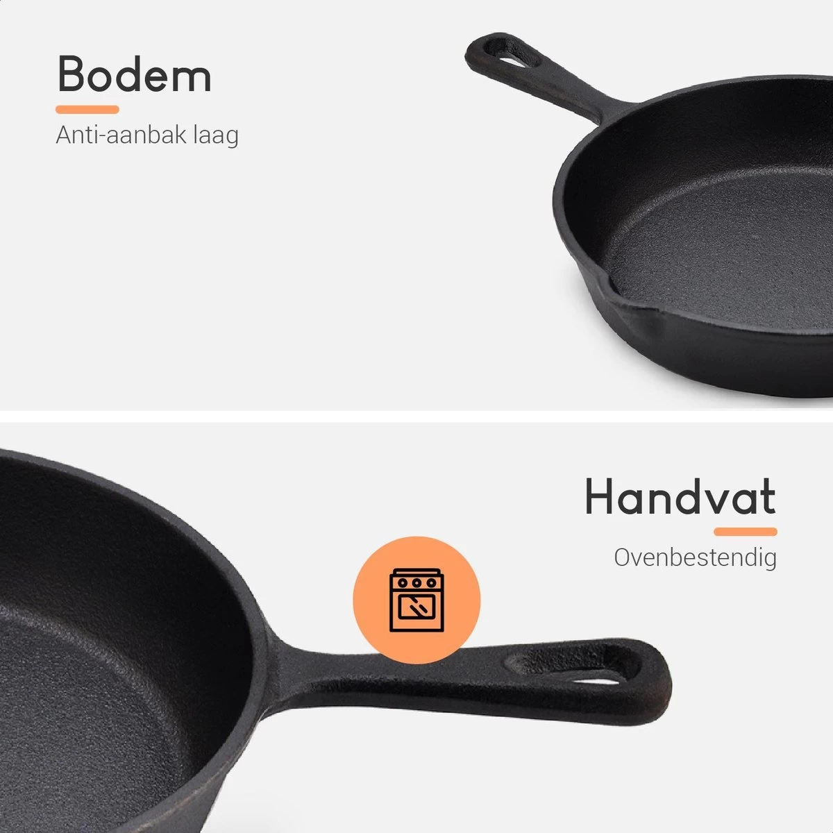 Ocina Gietijzeren Pan – Set Van 3 Stuks – ø25cm, ø19.5cm En ø16cm - Skillet - Koekenpan – Hapjespan – Koekenpan Inductie – Koekenpannenset - Gietijzeren Pan Bbq - Gietijzer - Incl. Receptenboek 4 Ocina Gietijzeren Pan – Set Van 3 Stuks – ø25cm, ø19.5cm En ø16cm - Skillet - Koekenpan – Hapjespan – Koekenpan Inductie – Koekenpannenset - Gietijzeren Pan Bbq - Gietijzer - Incl. Receptenboek - Afbeelding 4