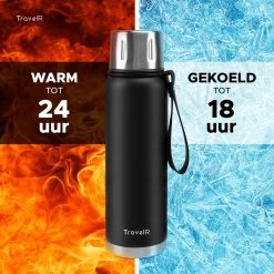 TravelR Thermosfles - Thermoskan - Drinkfles - Isoleerfles - BPA Vrij - Roestvrij Staal - 750 ML - Mat Zwart -Keukenbenodigdheden Winkel 1200x1200 607