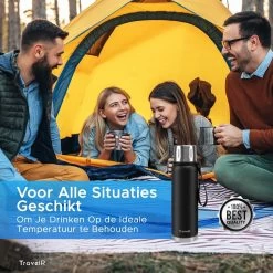 TravelR Thermosfles - Thermoskan - Drinkfles - Isoleerfles - BPA Vrij - Roestvrij Staal - 750 ML - Mat Zwart -Keukenbenodigdheden Winkel 1200x1200 608