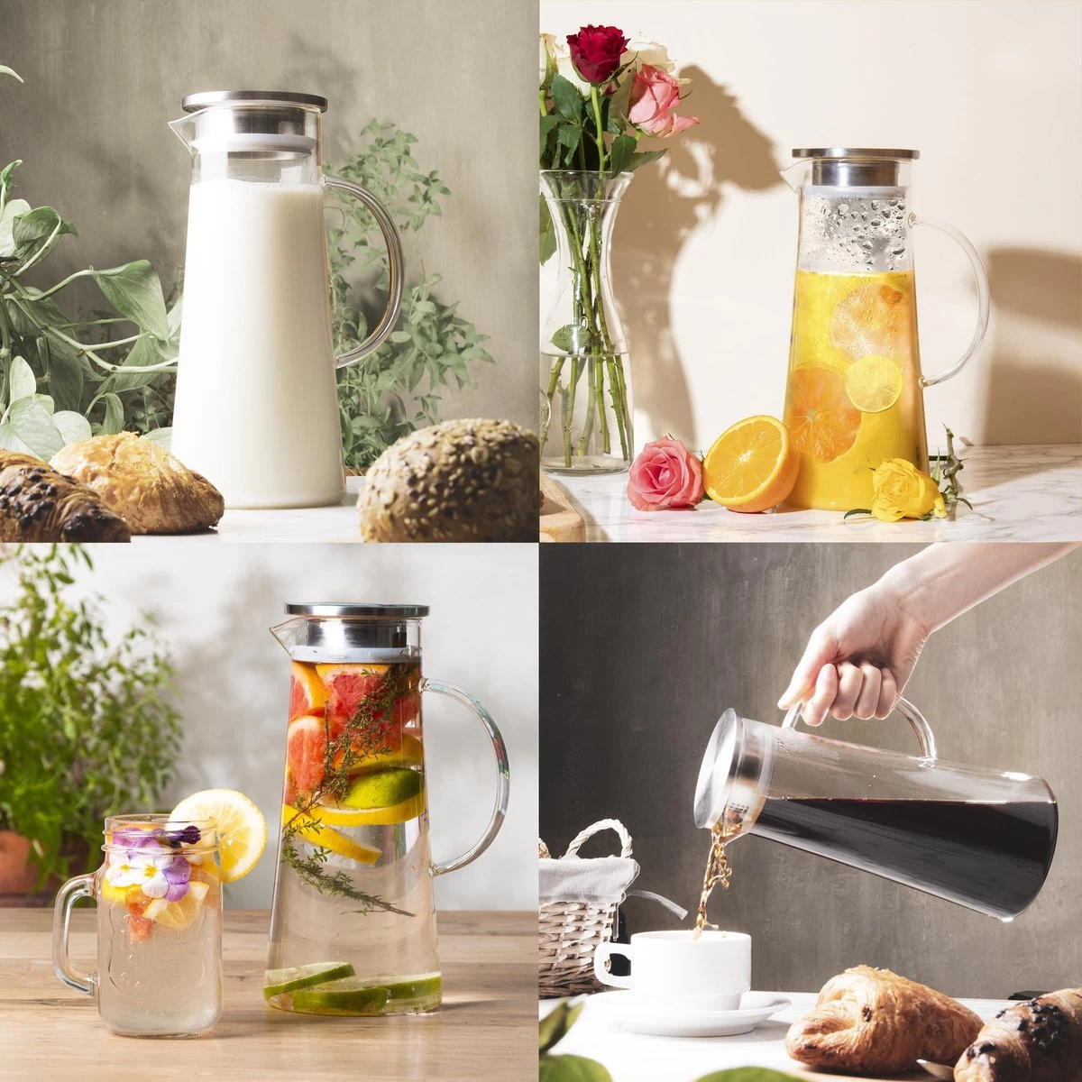 MÊZON® Schenkkan - Glazen Waterkan - Waterkaraf Voor Fruitwater - Multifunctionele Decanteer Karaf - Kan Met Deksel - 1.5L Capaciteit 6 MÊZON® Schenkkan - Glazen Waterkan - Waterkaraf Voor Fruitwater - Multifunctionele Decanteer Karaf - Kan Met Deksel - 1.5L Capaciteit - Afbeelding 6