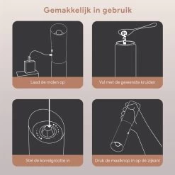 DODANA Premium Peper - & Zoutmolen Elektrisch - 1 Stuk - Pepermolen - Zoutmolen - Oplaadbaar - USB - Elektrische Pepermolen - RVS - Zwaartekracht Functie - LED Lamp - Nl Handleiding - Incl Borsteltje -Keukenbenodigdheden Winkel 1200x1200 696
