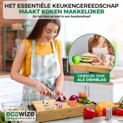 Ecowize 3-in-1 Bamboe Snijplank Met Opvangbak - Snijplank Hout Incl. 3 Roestvrijstalen Opvangbakjes Met Bamboe Deksel, 4 Inzetbare Raspen - Groentesnijder, Hakblok, Borrelplank, Tapasplank, Broodplank - 40x30cm - Duurzaam Cadeau -Keukenbenodigdheden Winkel 1200x1200 720