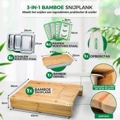 Ecowize 3-in-1 Bamboe Snijplank Met Opvangbak - Snijplank Hout Incl. 3 Roestvrijstalen Opvangbakjes Met Bamboe Deksel, 4 Inzetbare Raspen - Groentesnijder, Hakblok, Borrelplank, Tapasplank, Broodplank - 40x30cm - Duurzaam Cadeau -Keukenbenodigdheden Winkel 1200x1200 724