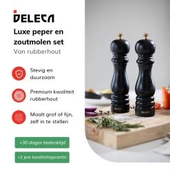 Deleca Luxe Peper En Zoutmolen Set - Met Geschenkdoos - Zout / Pepermolen - Rubberhout - Zwart & Goud -Keukenbenodigdheden Winkel 1200x1200 749