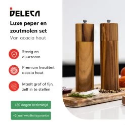 Deleca Luxe Peper En Zoutmolen Set - Zout / Pepermolen - Handmatig - Met Navul Lepel & Geschenkdoos - Acacia Hout - Rond -Keukenbenodigdheden Winkel 1200x1200 757