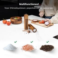 Deleca Luxe Peper En Zoutmolen Set - Zout / Pepermolen - Handmatig - Met Navul Lepel & Geschenkdoos - Acacia Hout - Rond -Keukenbenodigdheden Winkel 1200x1200 759
