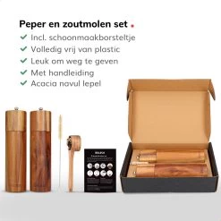Deleca Luxe Peper En Zoutmolen Set - Zout / Pepermolen - Handmatig - Met Navul Lepel & Geschenkdoos - Acacia Hout - Rond -Keukenbenodigdheden Winkel 1200x1200 763