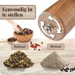 Dieux® - Peper En Zoutmolen Set - Cilinder Vorm - 22CM - Zout Peper Kruiden - 2 Stuks - Acacia Hout - Instelbare Maalgraad - Duurzaam - Luxe Kwaliteit - Hervulbaar - Pepermolen - Zoutmolen - BBQ Accesoires - Pasen -Keukenbenodigdheden Winkel 1200x1200 768