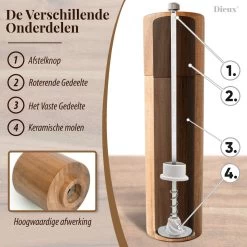 Dieux® - Peper En Zoutmolen Set - Cilinder Vorm - 22CM - Zout Peper Kruiden - 2 Stuks - Acacia Hout - Instelbare Maalgraad - Duurzaam - Luxe Kwaliteit - Hervulbaar - Pepermolen - Zoutmolen - BBQ Accesoires - Pasen -Keukenbenodigdheden Winkel 1200x1200 771