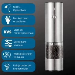 GOV Elektrische Peper- En Zoutmolen RVS XL Oplaadbaar - Automatische Pepermolen -Keukenbenodigdheden Winkel 1200x1200 774