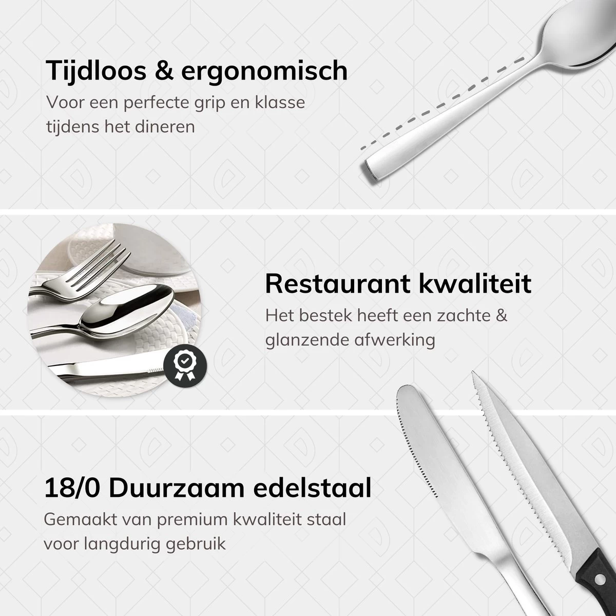 Deleca 8 Persoons Bestekset (48-delig) - Lepels, Messen, Vorken & Steakmessen - Vaatwasserbestendig - Zilver / RVS 6 Deleca 8 Persoons Bestekset (48-delig) - Lepels, Messen, Vorken & Steakmessen - Vaatwasserbestendig - Zilver / RVS - Afbeelding 6