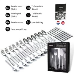 Deleca 6 Persoons Bestekset Deluxe (30-delig) - Vorken, Lepels En Messen - Vaatwasserbestendig - Gehamerd - Zilver / RVS -Keukenbenodigdheden Winkel 1200x1200 854