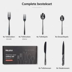 Deleca 6 Persoons Bestekset (36-delig) - Lepels, Messen, Vorken & Steakmessen - Vaatwasserbestendig - Zwart / RVS -Keukenbenodigdheden Winkel 1200x1200 865