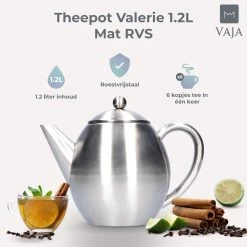 Vaja Valerie - Theepot Met Filter - Dubbelwandig - RVS - 1.2L -Keukenbenodigdheden Winkel 1200x1200 953
