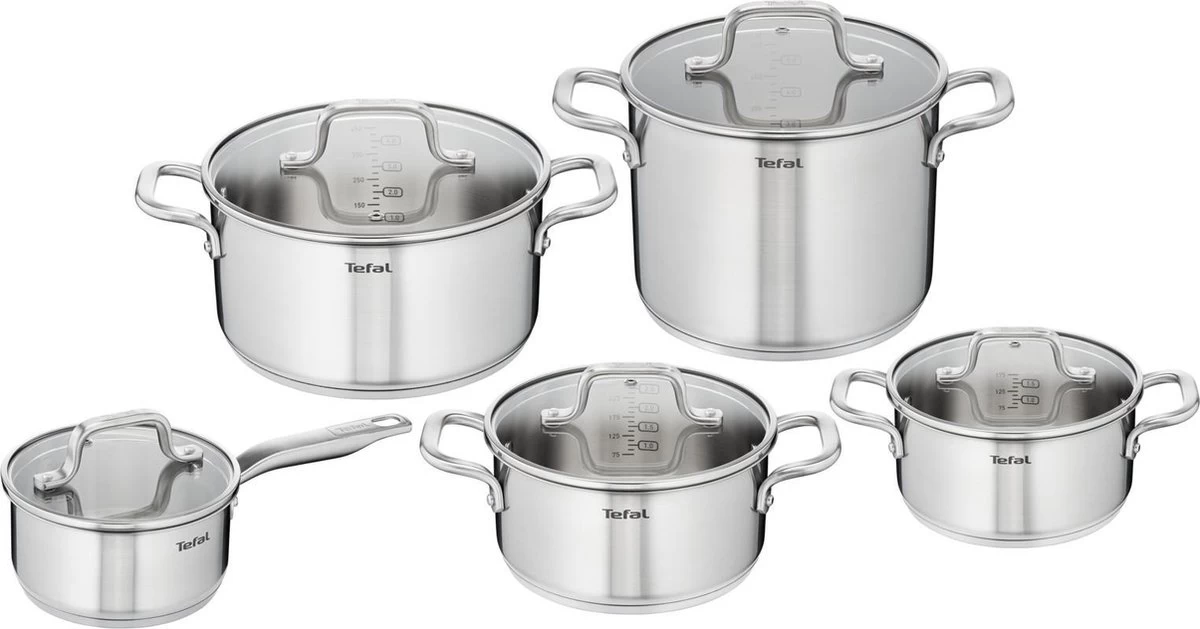 Tefal Virtuoso Pannenset 5 Delig - Hoge Kookpan Ø 22 Cm + Steelpan Ø 16 Cm + Kookpannen Ø 18/20/24 Cm