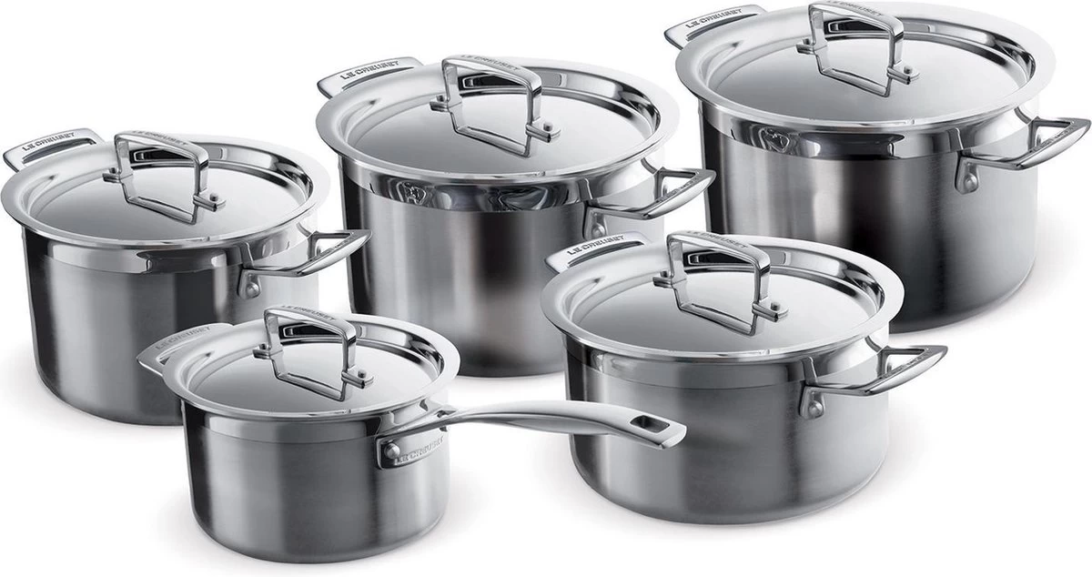 Le Creuset RVS Kookpan 18cm / 20cm / 24cm + Lage Kookpan 20cm + Steelpan 16cm 2 Le Creuset RVS Kookpan 18cm / 20cm / 24cm + Lage Kookpan 20cm + Steelpan 16cm - Afbeelding 2