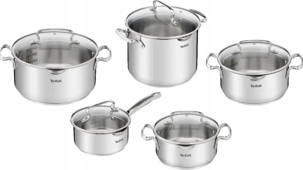 Tefal Duetto+ Pannenset -10 Delig- 5 Pannen - Kookpannenset - Zilver - Afdruipdeksels