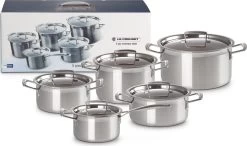 Le Creuset RVS Kookpan 18cm / 20cm / 24cm + Lage Kookpan 20cm + Steelpan 16cm