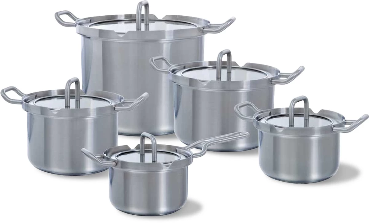 BK Q-linair Master Glas Pannenset - 5-delig - Glazen Deksel - Veilig Afgietsysteem - Inductie