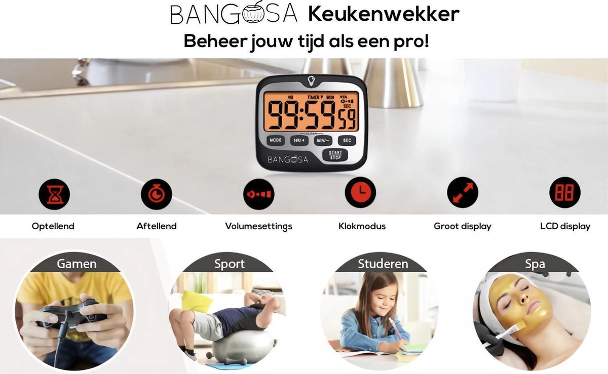 BanGosa® Magnetisch Digitale Kookwekker - Timer - RVS - Keukenwekker Digitaal - Digitale Keuken Timer - Stopwatch Met Magneet 4 BanGosa® Magnetisch Digitale Kookwekker - Timer - RVS - Keukenwekker Digitaal - Digitale Keuken Timer - Stopwatch Met Magneet - Afbeelding 4