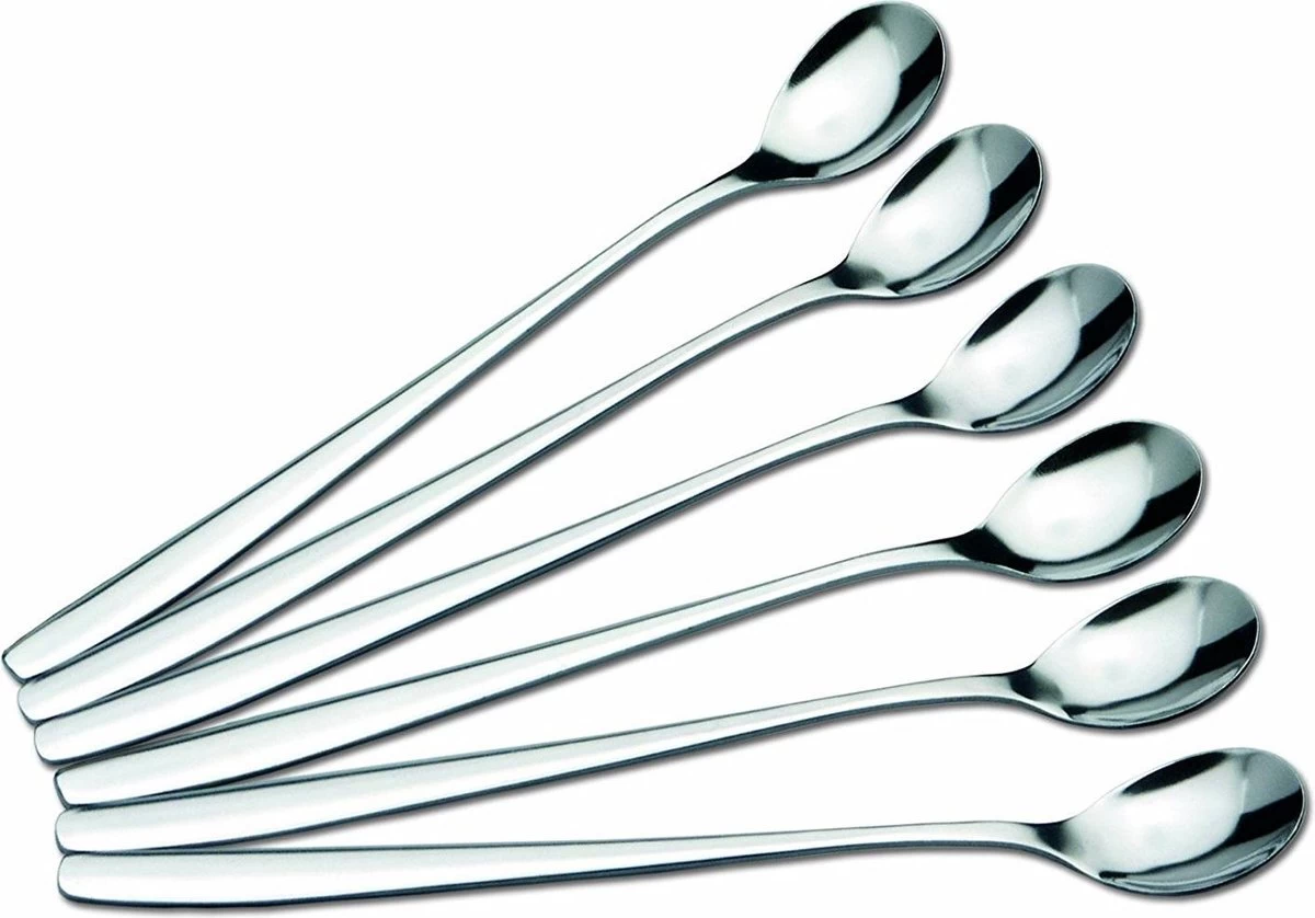 Dessertlepels - Cocktaillepels - IJslepels - Latte Macchiato Lepels - Yoghurtlepels - Set Van 6 Stuks -RVS (18/0) -19 Cm 1 Dessertlepels - Cocktaillepels - IJslepels - Latte Macchiato Lepels - Yoghurtlepels - Set Van 6 Stuks -RVS (18/0) -19 Cm