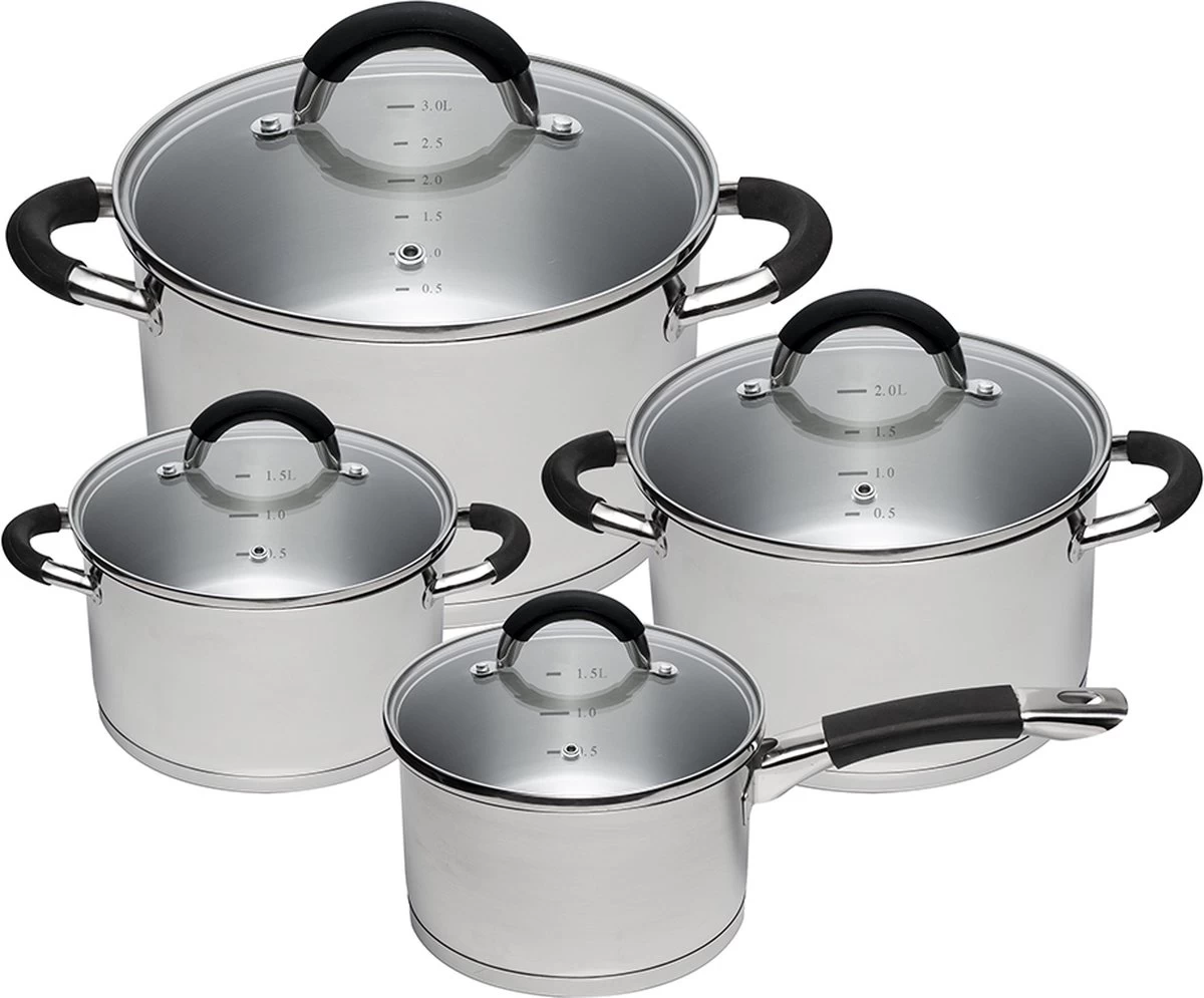 Sola Pannenset Venice - 4 Delig - Ø 16,16,18,20 Cm - Zilver - RVS - Sandwichbodem